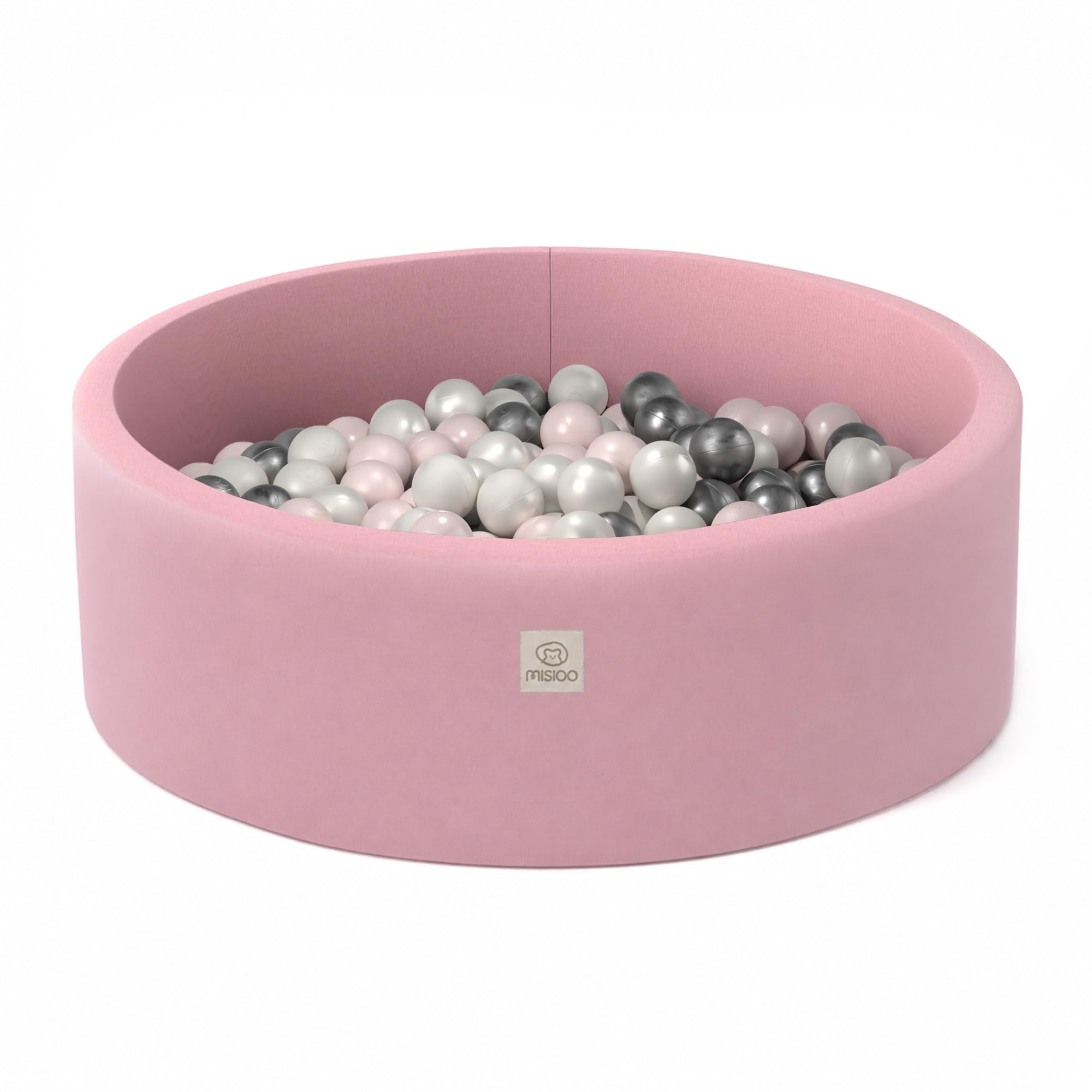 MISIOO Bällebad - Bällebad Kinder für Baby Zimmer - 200 Bälle - Spielzeug - Maschinenwaschbar - Öko-Tex - 90 x 30 cm - Rosa - Hellrosa/Silber/Perlen