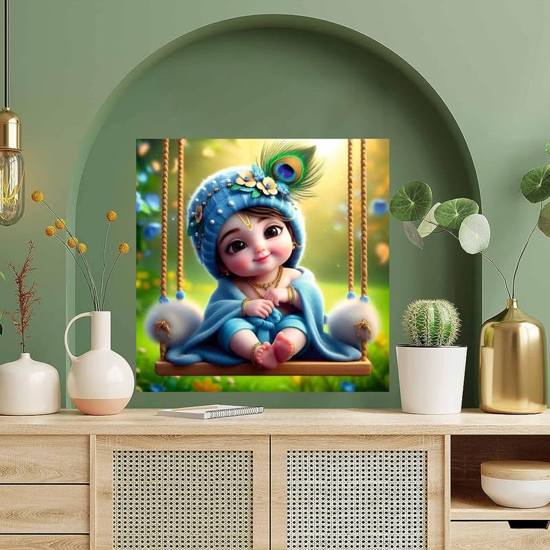 Image of British Terminal Cute little Bal Gopal Baby God Krishna| Kanha Ji | Laddu Lord Makhan Chor Painting Religious Poster for Pregnant Women for wall (matt thin vinyl,sticker,multicolor,unframed)| bj14
