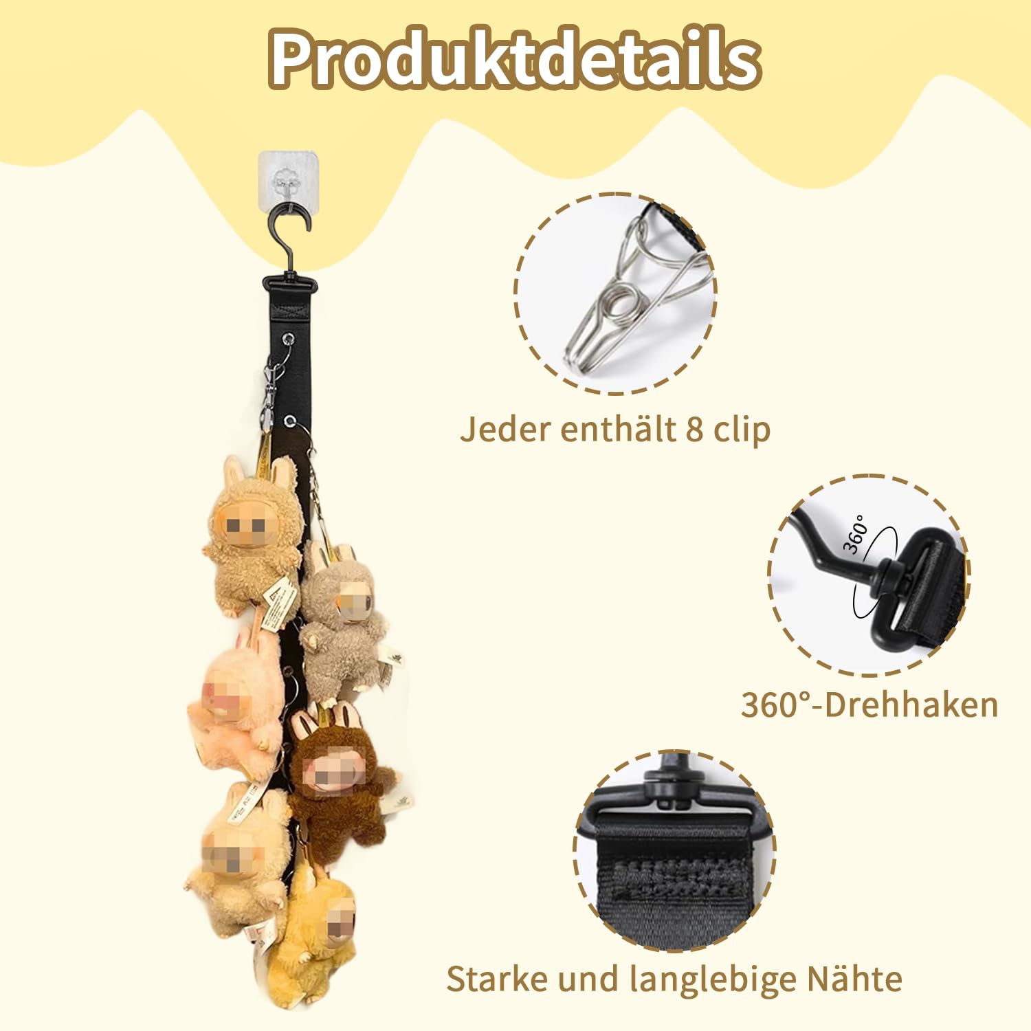 2er Pack Stofftier Aufbewahrung, Hängende Kuscheltier Aufbewahrung Aufbewahrung Kuscheltiere mit 8 Klammern für Puppen, Plüschtiere, Mützen & Deko für Spielzeugaufbewahrung Kinderzimmer, Schwarz