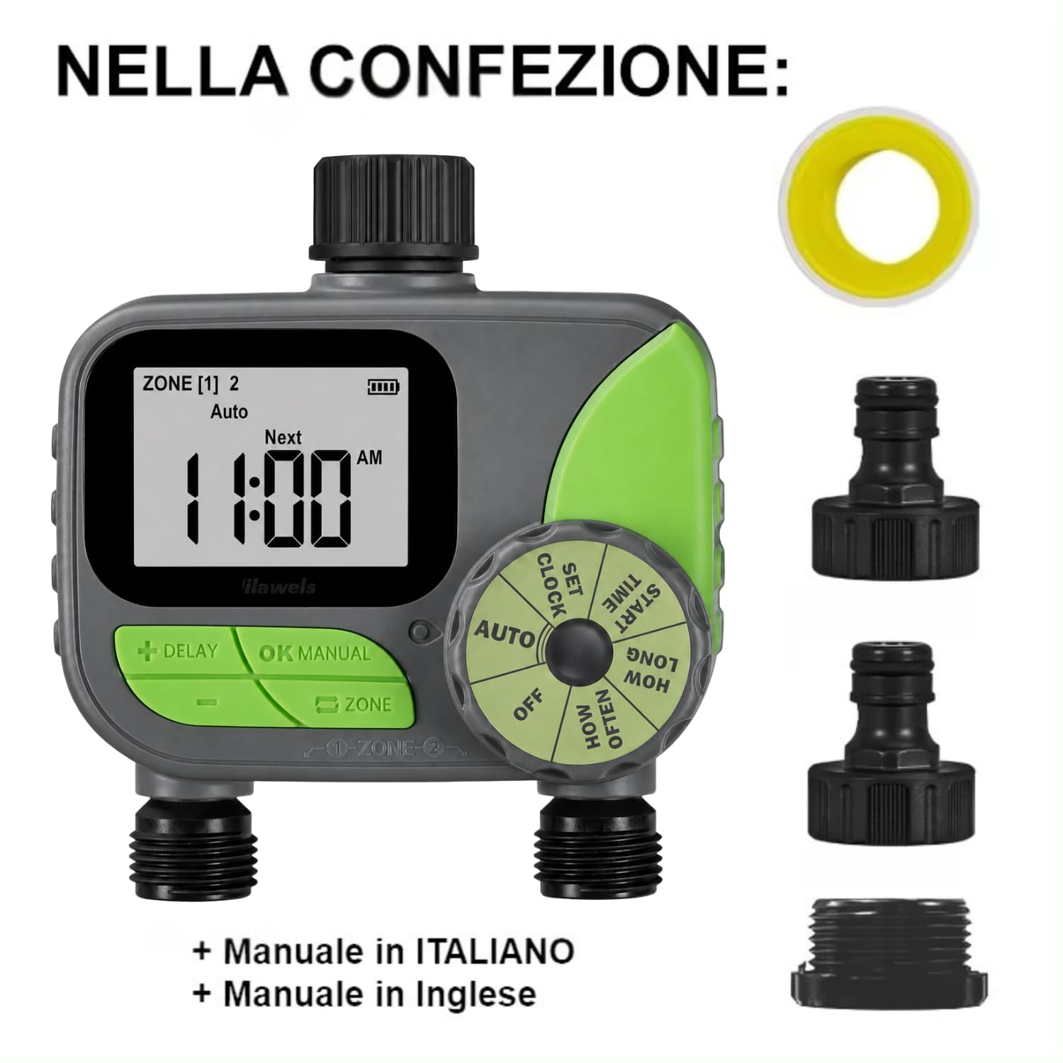 domyno Timer Irrigazione 2 Uscite Centralina Programmatore 2 Vie Temporizzatore irrigatore, funzione Pioggia, modalità Automatica e Manuale (2 vie (2 uscite))