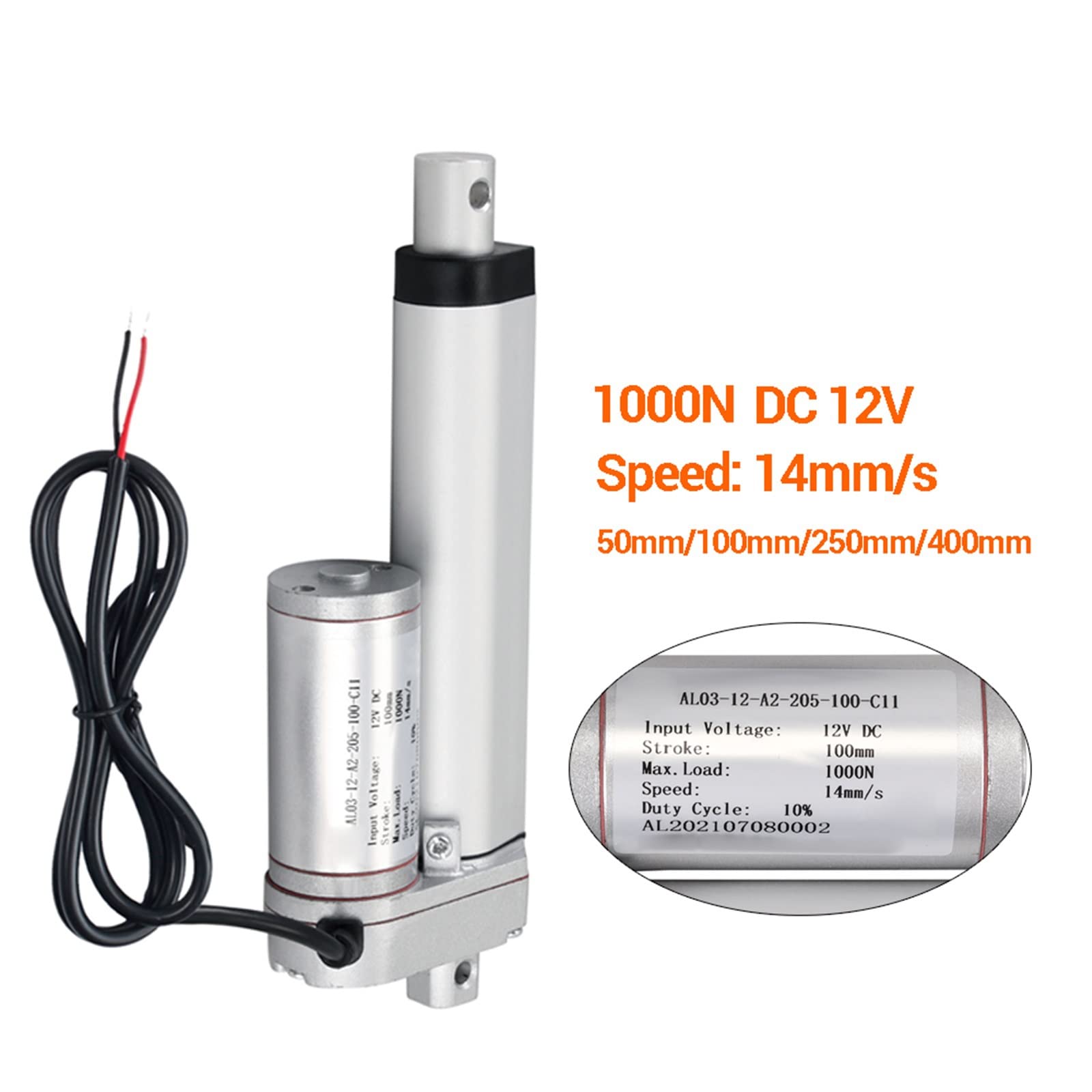 Actuador Lineal de 12 V y 1000 N, Motor eléctrico de accionamiento Lineal, Controlador de Motor Lineal (tamaño: Carrera de 100 mm)