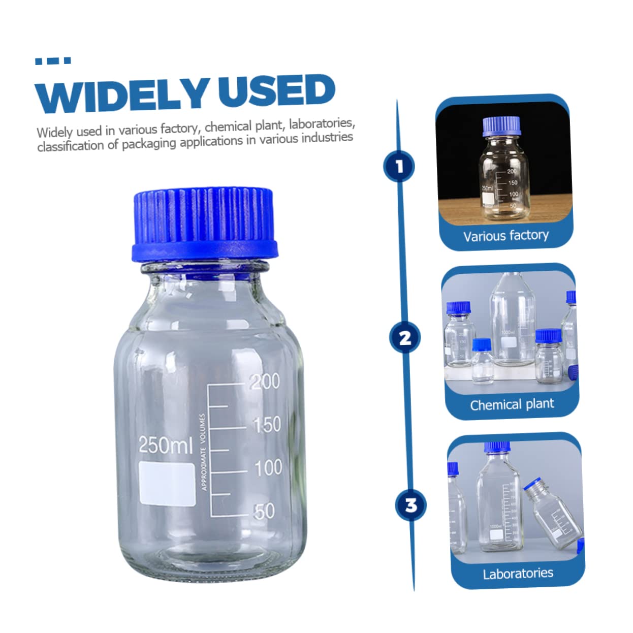 Luxshiny 3 Stück Reagenzflasche 250ml aus Glas für Chemikalien