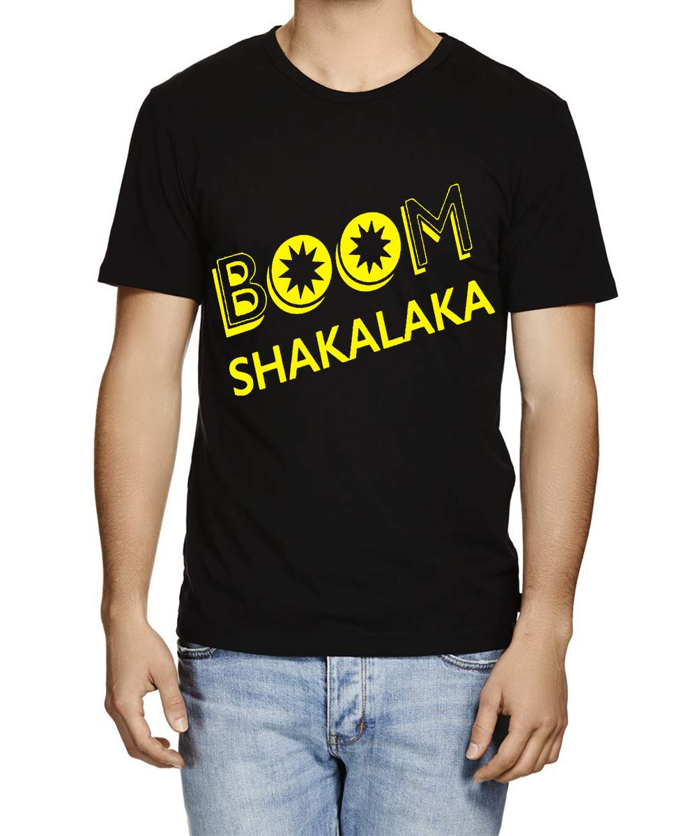Caseria Men's Round Neck Cotton Half Sleeved T-Shirt with Printed Graphics - Boom Shakalaka
