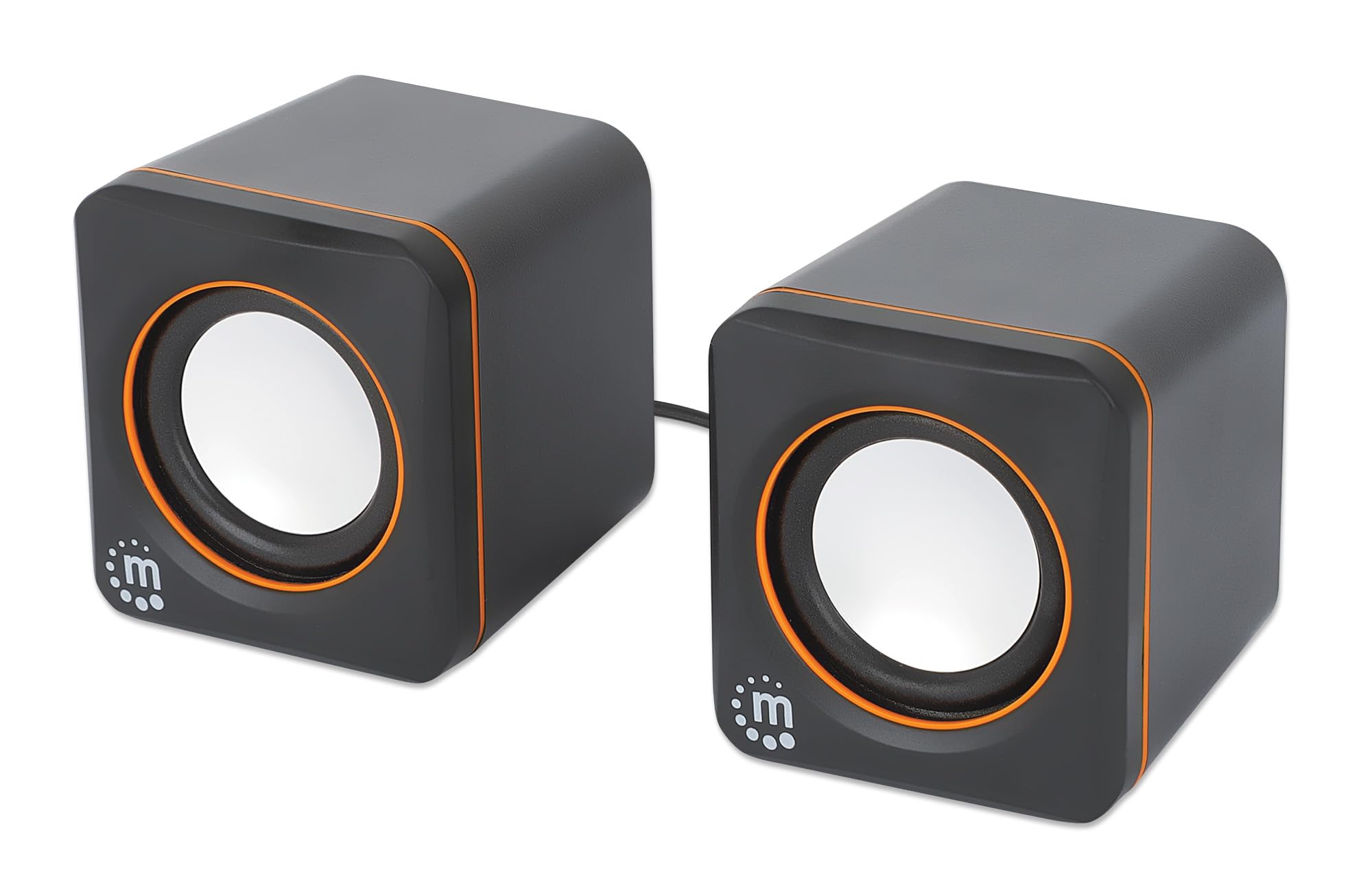 Manhattan Altavoces estéreo 2.0 para PC o portátil, Entrada USB y alimentación, 1 par, Plug & Play, Negro/​Naranja 102698