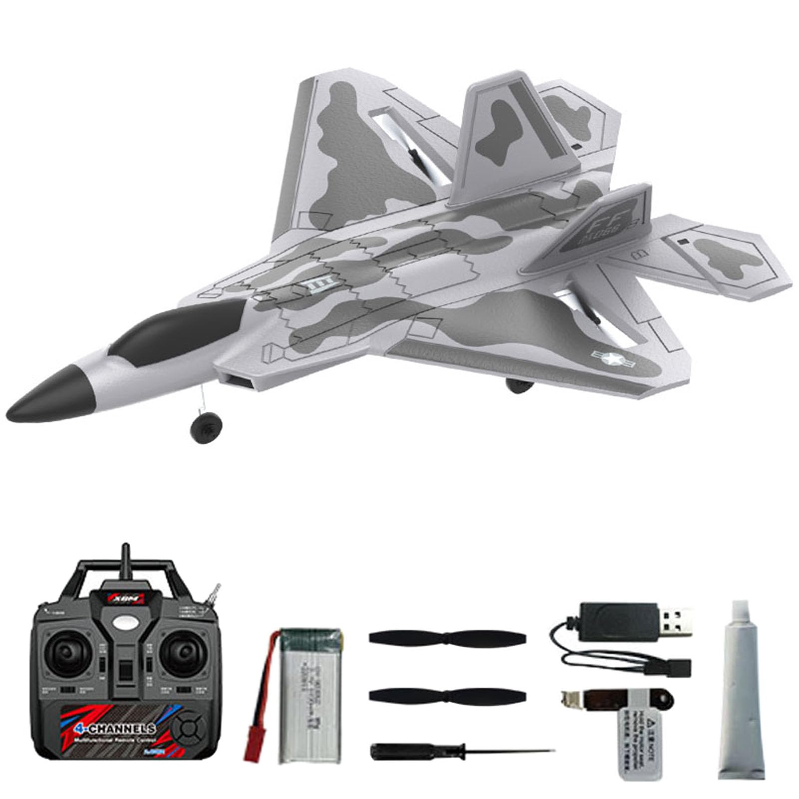 Hylukon F-22 Remote Control Plane, 2.4GHz EPP Foam RC Plane Stunt Fighter with LED Lights, 4 Channel 6G Stable Flight 3 Modes & Aerobatics Easy to Fly Toy Glider Gifts for Beginners Kids Adults