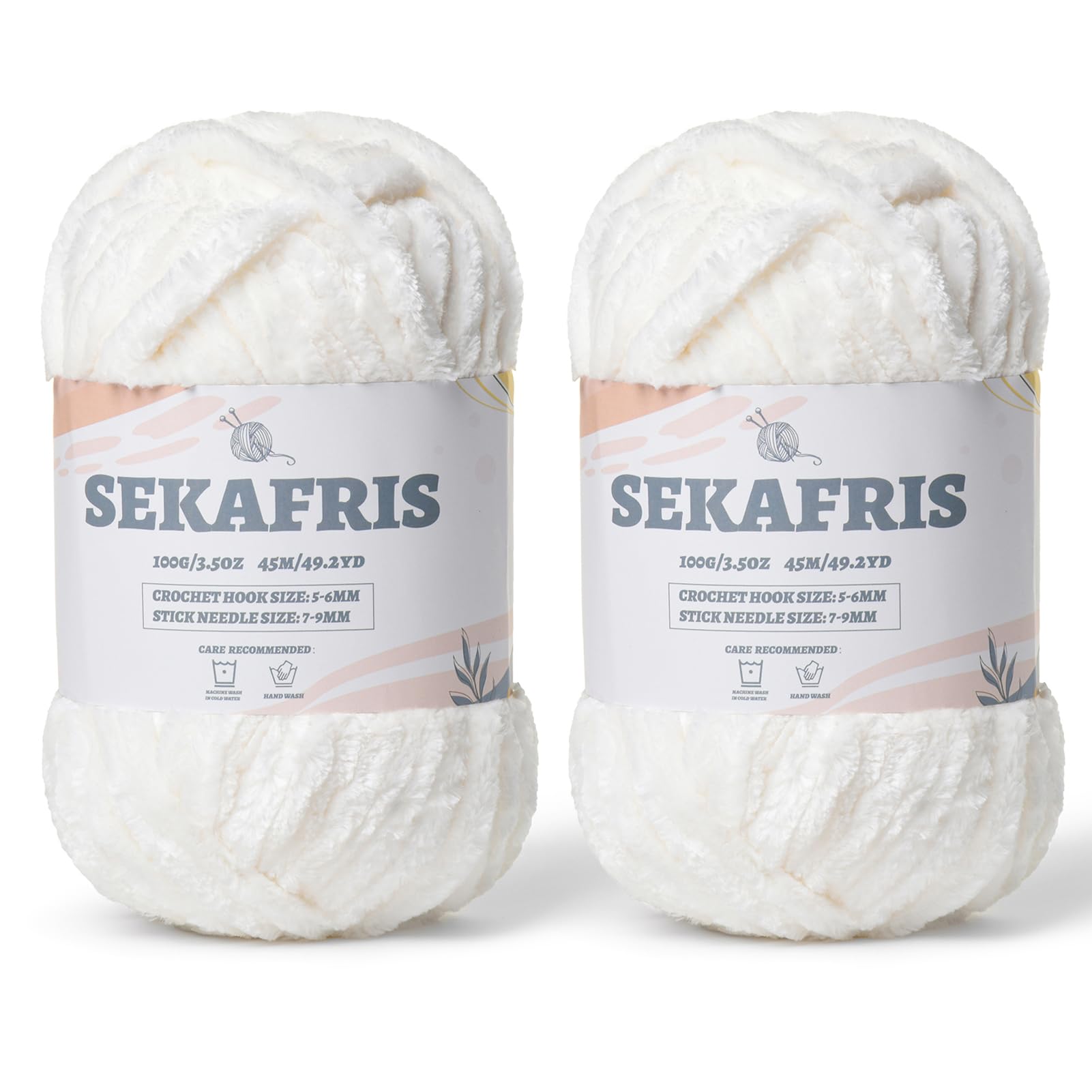 Chenille Velvet Soft Yarn White 2 Pack