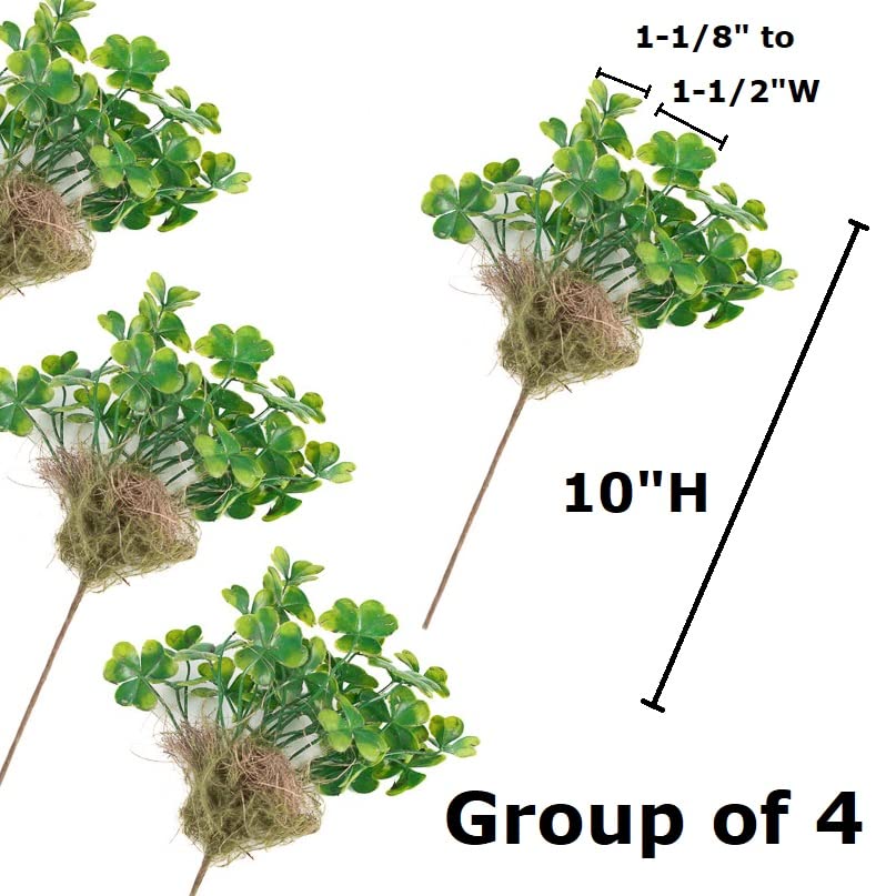 Factory Direct Craft Pack of 4 Artificial Shamrock Bushes with Roots for St. Patrick's Day Decorations and Spring Displays - Saint Paddy's Fake Clover Stems add The Luck of The Irish