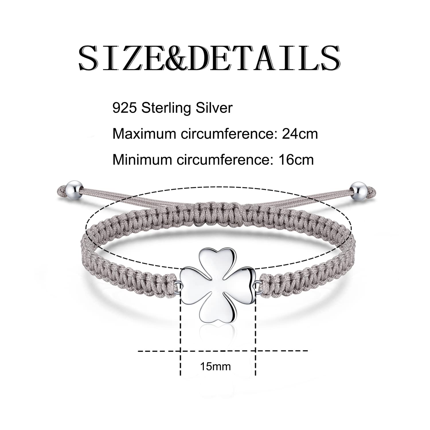 Jrêveinfini Trebol 4 Hojas Pulsera Mujer Niña Plata de Ley 925, Amistad Pulsera Niña, Pulsera Trenzado Cuerda Antialergica Suerte Amuleto, Originales Regalos Mujer Cumpleaños