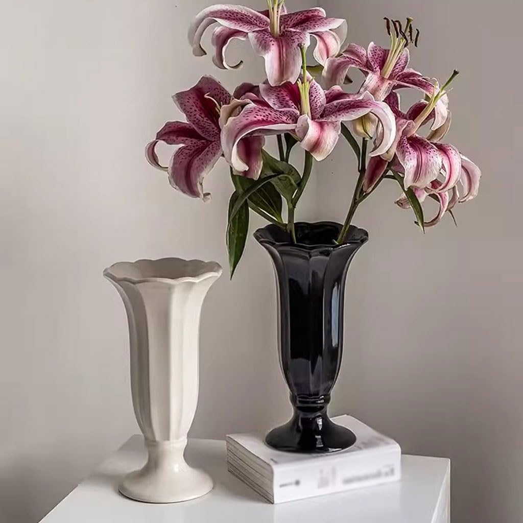 Vaso Vaso Giglio in ceramica bianca composizione floreale ornamento crema arte europea porcellana bianca Vaso In Ceramica(Black)