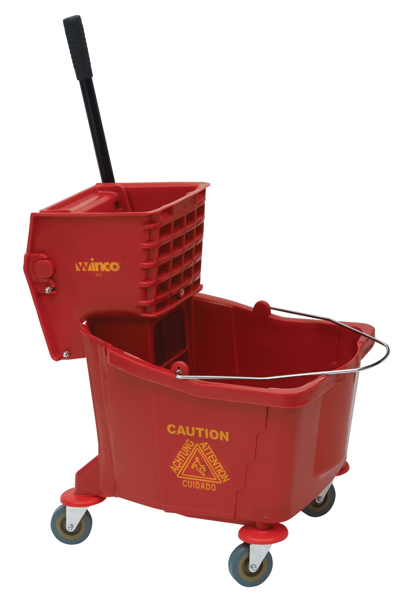 Winco Cubo para fregona con escurridor, 36 Cuartos de galón, Rojo