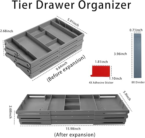 Miniatura 2 de Abnaok Organizador de cajones de 3 niveles de múltiples niveles, plegable, expandible, bandejas organizadoras de escritorio para suministros de
