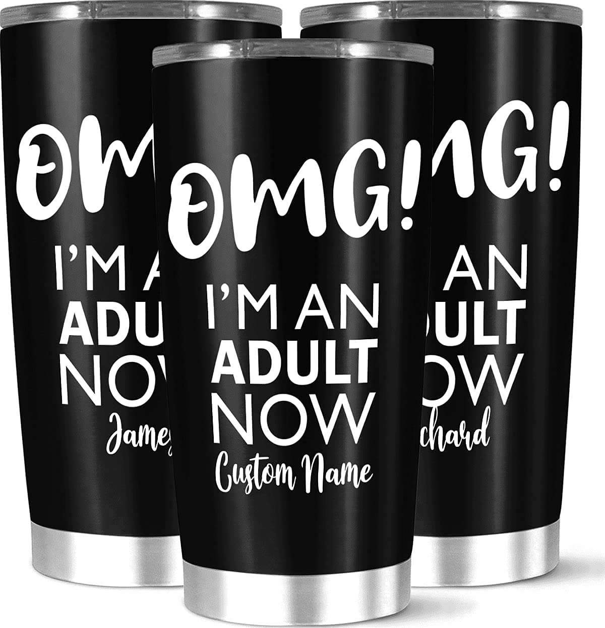 ROSARAN Personalized Name Tumbler For Men Women, 20 30 oz I Am An Adult Now Tumblers, Unique Gift For Girl, Birthday Gift For Friend BFF Son Daughter, Customized Coffee Insulated Tumblers