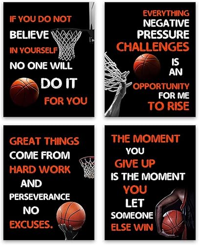 Arte inspirador de pared de baloncesto, divertidos pósters de jugadores de baloncesto, decoración de pared motivacional de baloncesto, marco de
