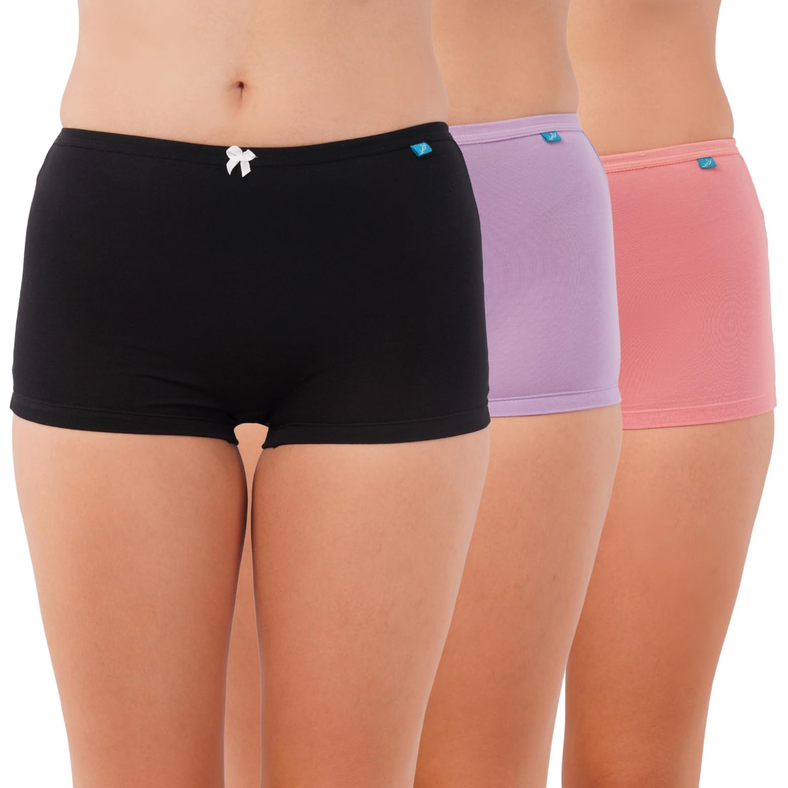 Lumeva Women’s High Coverage 4 Way-Stretch Soft Cotton Fabric High Waist Boy Shorts Panty Pack of 3 (Black, Light Mauve and Coral)-picture-11
