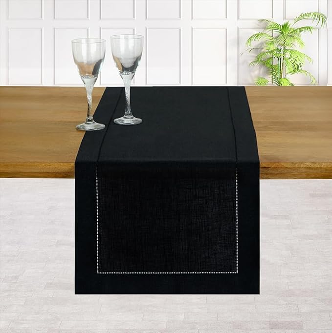 D'Moksha Linen Table Runner 48 inches Long, Black Table