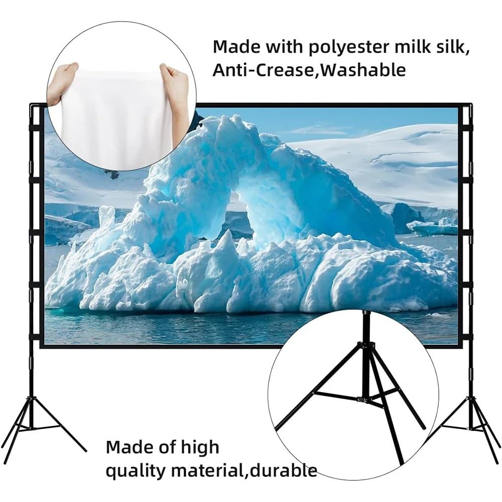 Pantallas de proyección videoproyector Pantalla de proyector con Soporte, Blanco Suave, Menos Arrugas, con Bolsa de Transporte, Pantalla de trípode Doble Plegable para Exteriores(120 Inch)