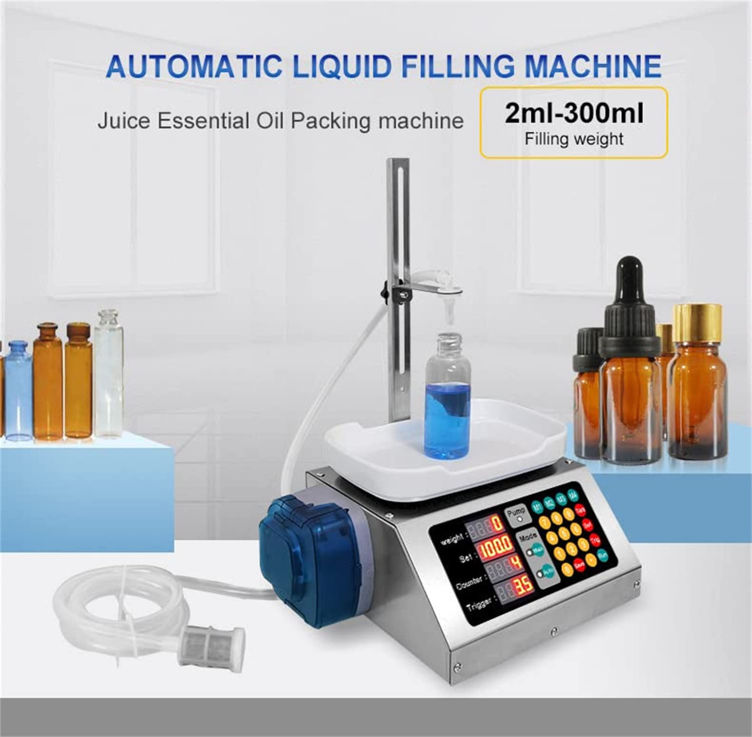 Riempitrice automatica per bottiglie liquide a pompa peristaltica, riempitrice di pesatura da 2-300 g per olio essenziale, liquido orale, soluzione, profumo
