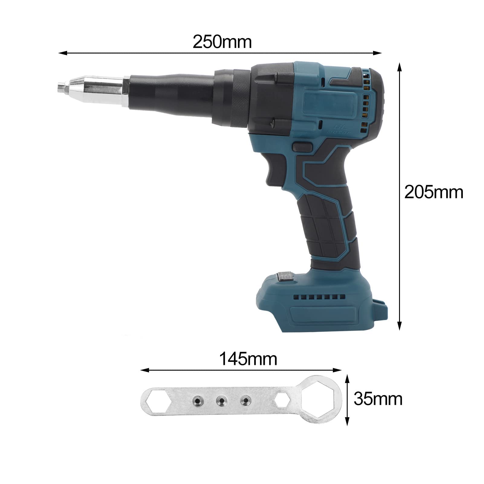 ColdShine Akku Nietzange Kompatibel Elektrische Nietzange 10000N Bürstenloses Elektrisches Nietwerkzeug Akku-Nietmutternpistole Nietpistole für 2,4-4,8mm (ohne Akku)
