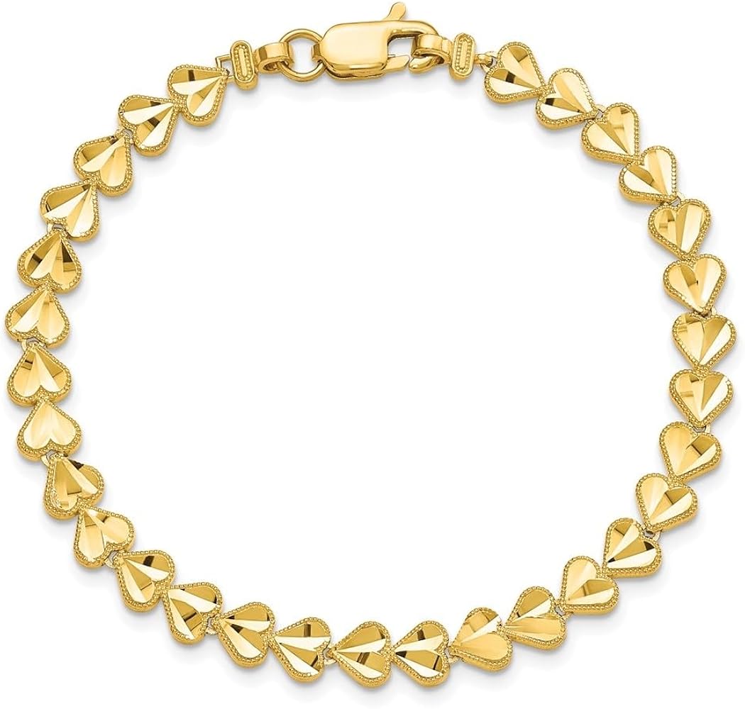 Amazon.com: Diamond2Deal Solid 10k Yellow Gold Heart Bracelet 7