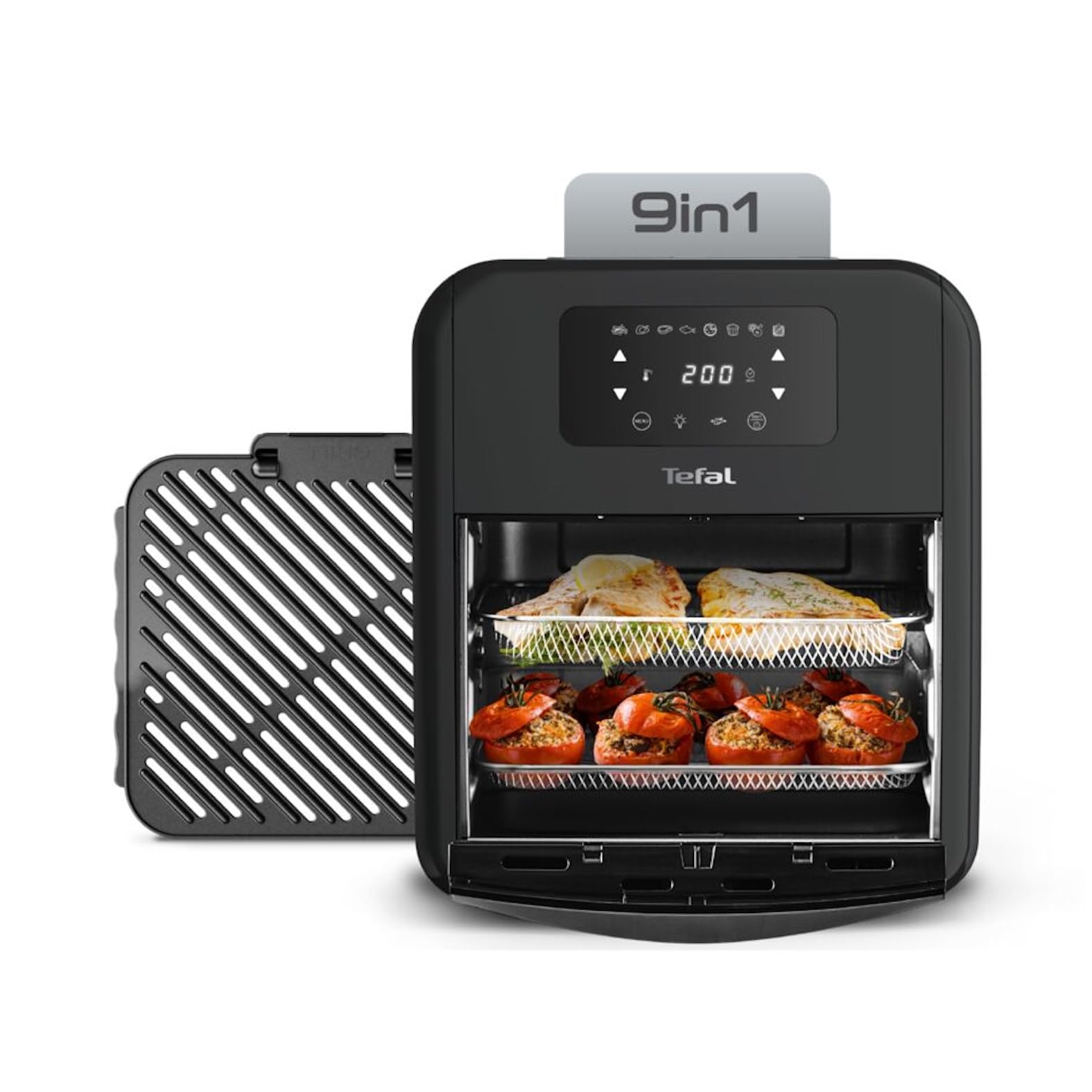 Tefal Easy Fry Oven & Grill 9-in-1 Heißluftfritteuse, 11 L für 6 Portionen, 7 Zubehörteile, 8 Programme, Online-Rezepte, gesunde Fritteuse ohne Öl, schnell & energiesparend, schwarz, FW5018