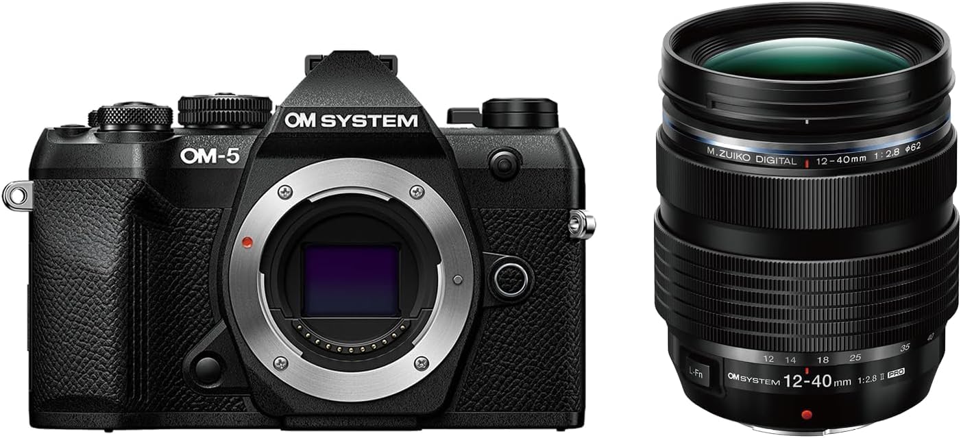 OM SYSTEM OM-5 Mark II MFT Camera with M.Zuiko ED 12-40 mm F2.8 PRO II, 20 MP, IP53 Weather Protection, 5-Axis Image Stabilisation, 50 MP High-Res Shot, Black