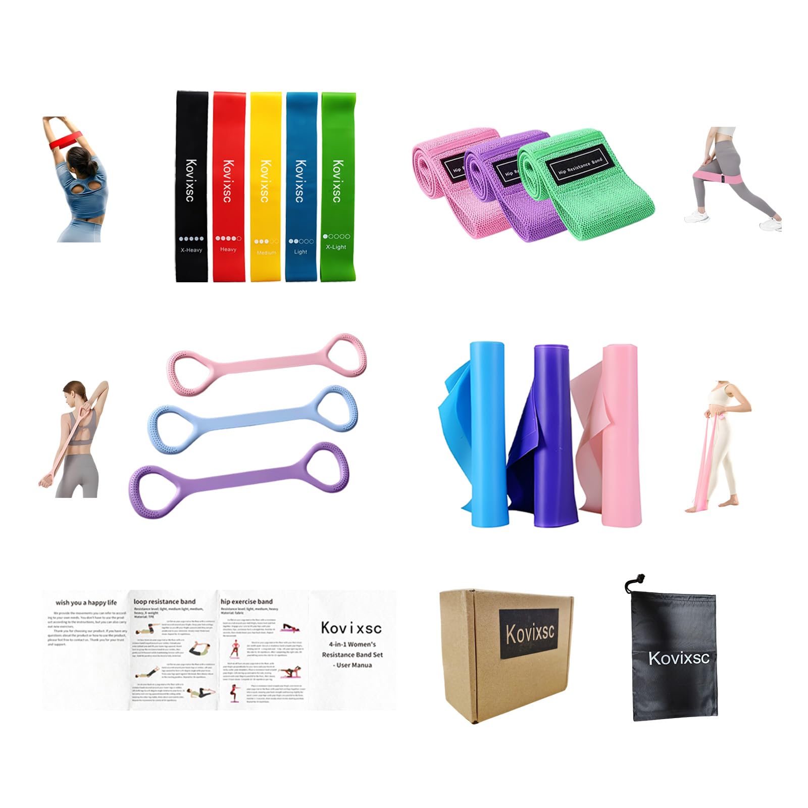 Resistance Band Set for Women, Loop Fabric Resistance Bands for Working Out, Figure 8 Resistance Band for Back, Flat Bands for Exercise for Physical Therapy, Strength Training