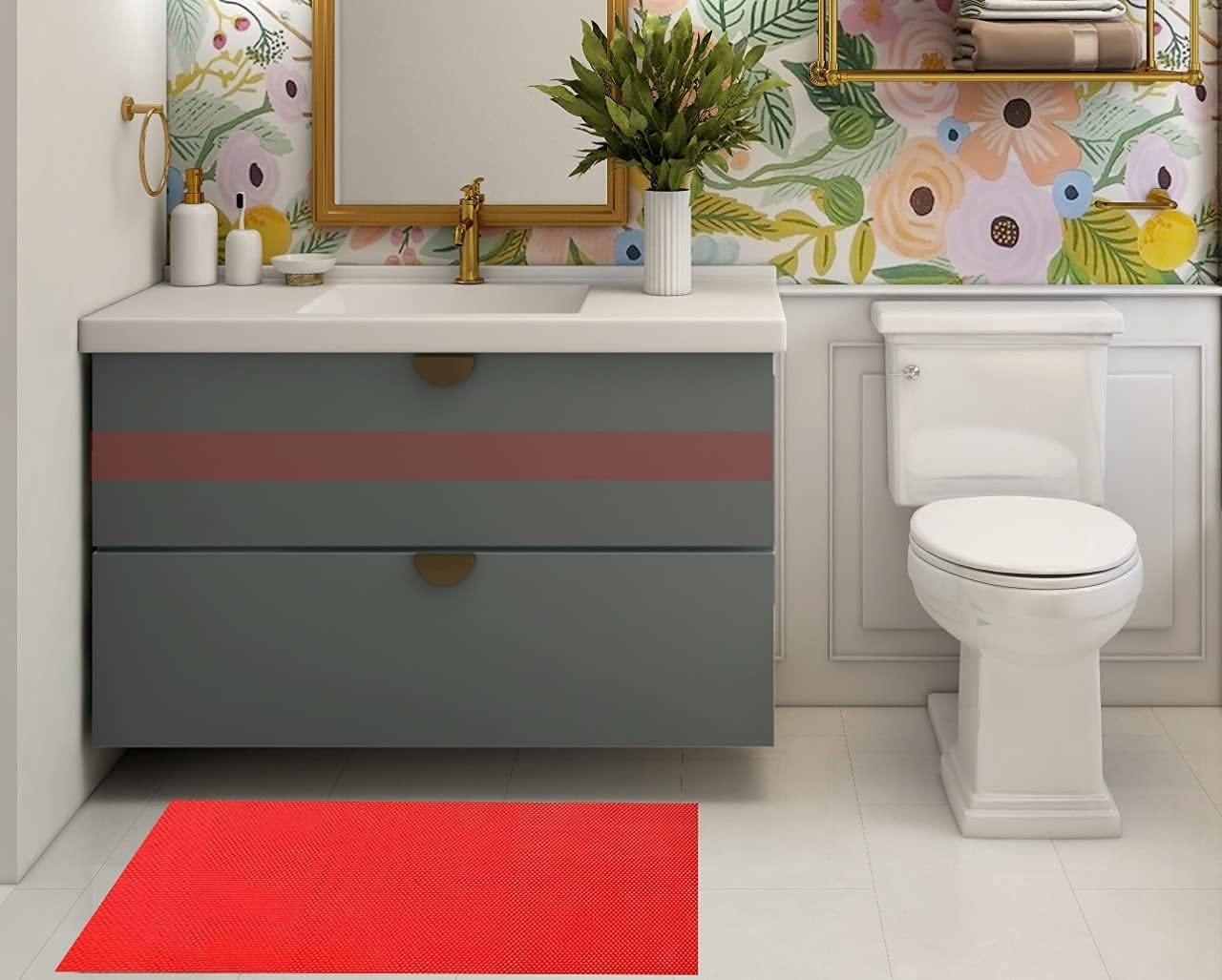 amazelo cart 4x10Ft Drainage Non Slip Rubber Mat | Commercial Use Floor Mat | Bathroom Swimming Pool Shower Doormat | Indoor Outdoor Kitchen Terrace Garden Mats | Waterproof Floor Coverings | Red 1