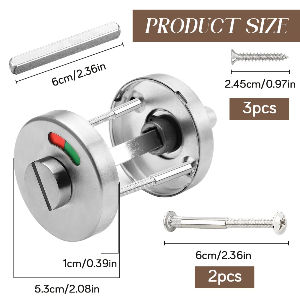 Rosetta per WC con Indicatore di Occupazione, in Acciaio Inox, Chiavistello Girevole per Serratura Porta, Rosetta WC con Indicatore di Occupazione, per Porta WC, Bagno e Porta