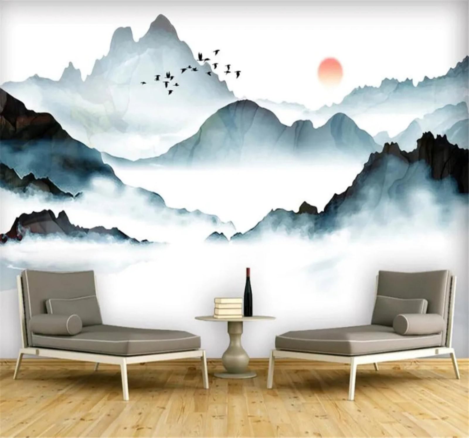 Tzxztt Abstract Ink Wash Landscape Scenery Art Modern 3D Wallpaper Premium Textured Silk Neutral Tones Material Ideal for Living Room Bedroom-250cm×170cm