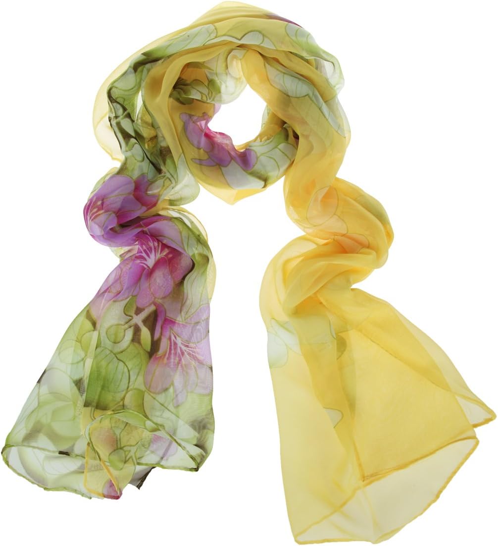ChikaMika Silk Scarves for Women Floral Wrap and Shawls for Women Yellow Fashion Scarves