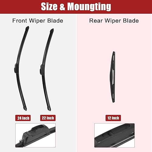 Miniatura 4 de ACROPIX Juego de limpiaparabrisas delantero y trasero de 24 pulgadas, 22 pulgadas, 12 pulgadas, para Nissan Armada con gancho J  U, paquete de 3