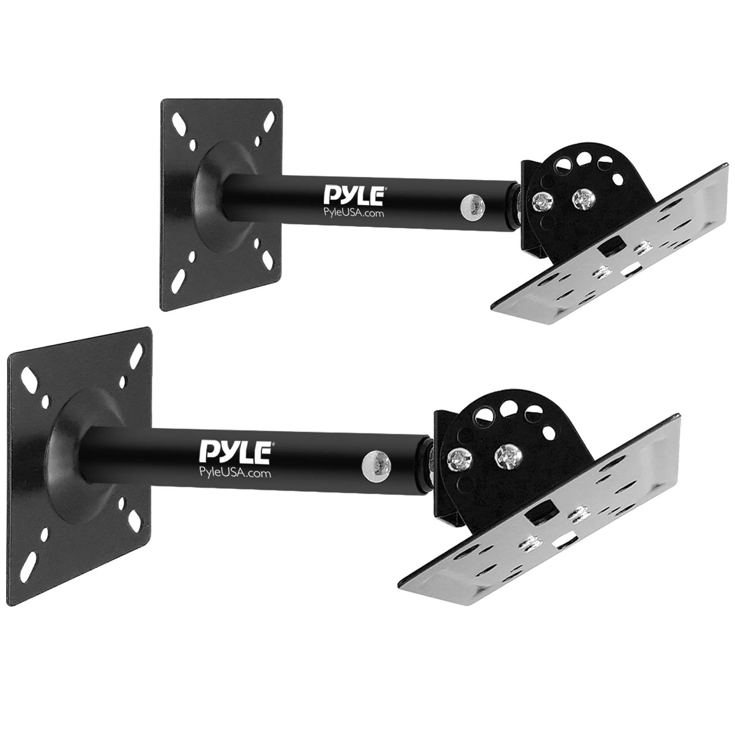 Speaker Wall Ceiling Mount Stand - Black Speaker Mounting Bracket w/Adjustable Swivel Tilt, Retractable Telescopic Arm - Home Surround Sound System Bookshelf Satellite Speakers - Pyle PSTNDC31 (Pair)
