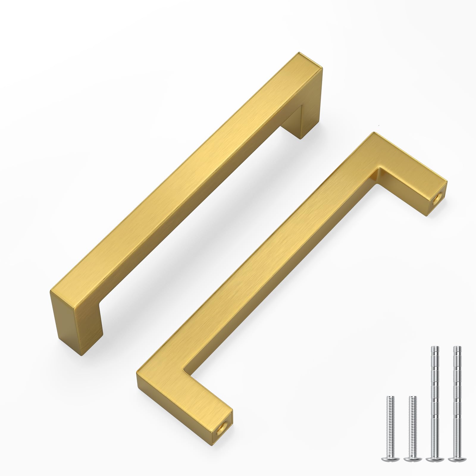 LONTAN 20 Pack Brushed Brass Cupboard Handles 115mm Square Gold Kitchen Handles Wardobe Bathroom Stainless Steel Drawer Pulls