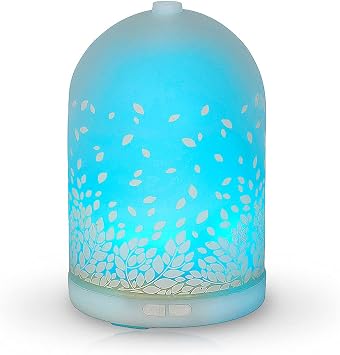 AROMAR Essential Ultrasonic Oil Diffuser Cool Mist Humidifier & Aromatherapy Diffusers for Essential Oils with Auto Shut-Off and 7 Colors LED for Home and Office 100ml Spa Glass Spa Falling Leaves