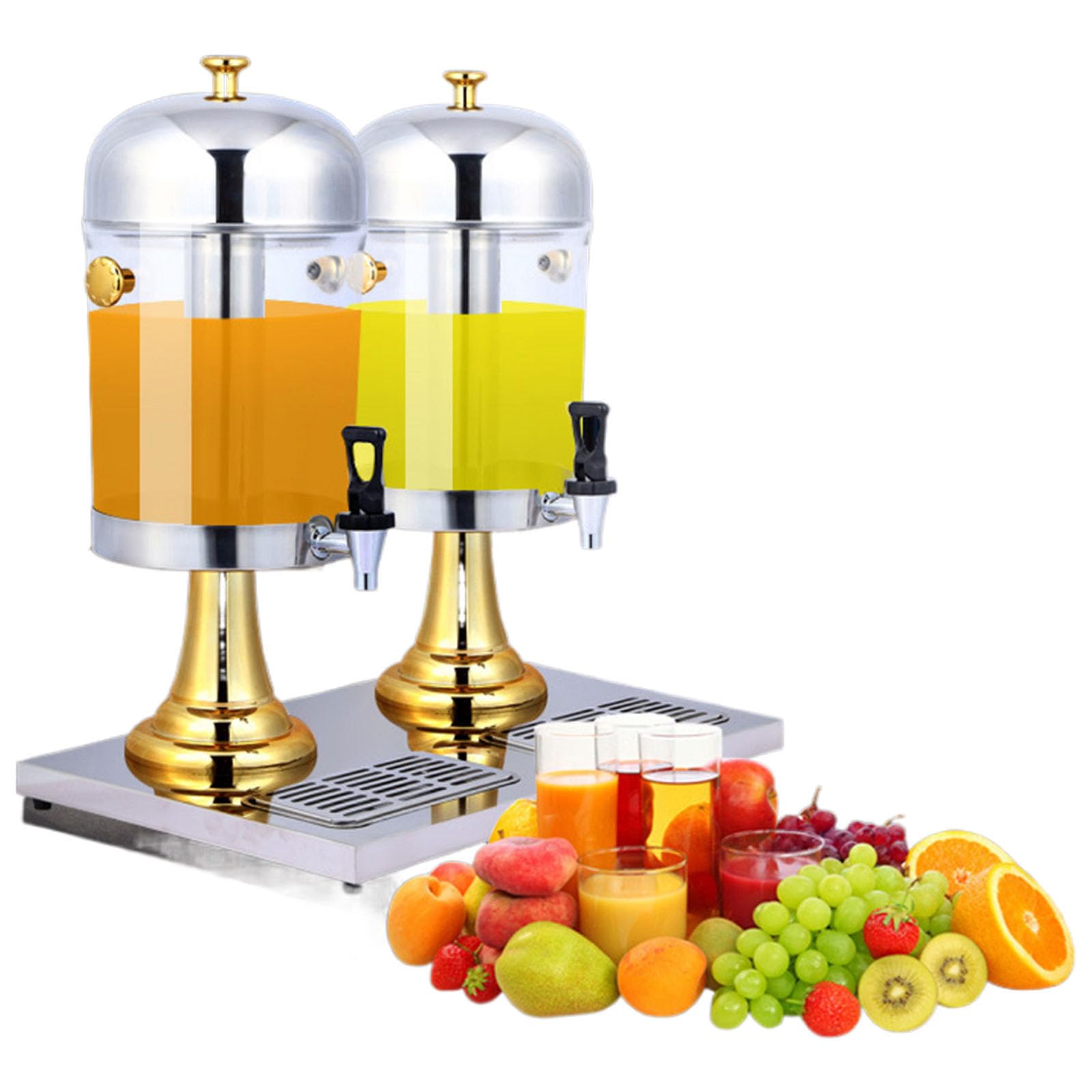 Dispenser per bevande in acciaio inox con supporto, dispenser per succhi caldi e freddi, contenitore per ghiaccio e vassoio antigoccia, perfetto per feste, buffet ed eventi di catering