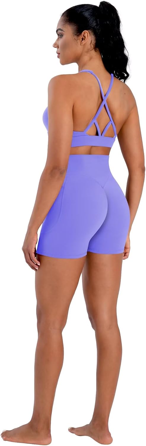 Sunzel Hidden Butt Lifting Scrunch Biker Shorts Women with Pockets Crossover High Waist Yoga Gym Workout Tummy Control Shorts - Image 5
