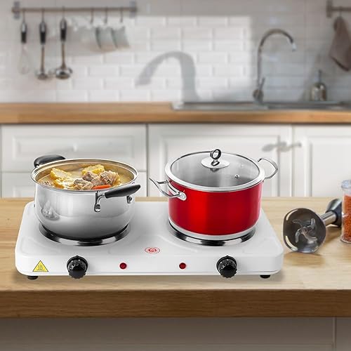 Miniatura 4 de KOCASO Estufa eléctrica de doble quemador de 2000 W, placa caliente portátil de doble encimera con control de 5 temperaturas para cocina de cocina,