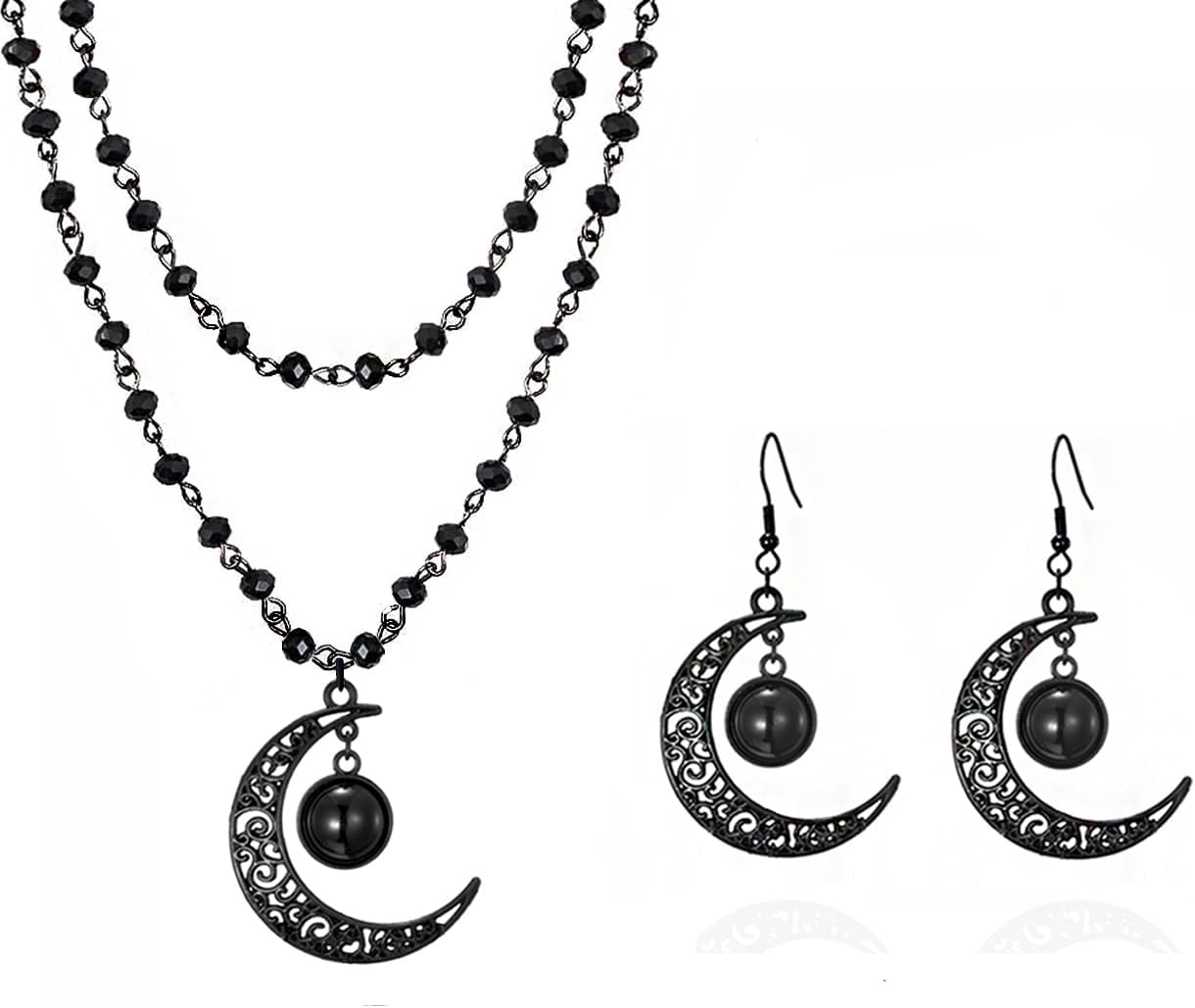 Gothic Black Moon Necklaces Moon Earrings Crystal Chain Halloween Jewelry Set for Woman