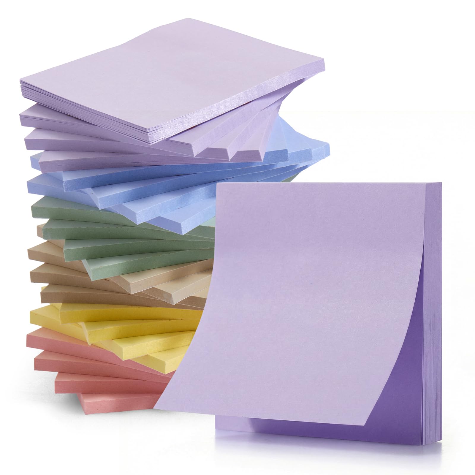 KIFZM Selbstklebende Notizblöcke, leuchtende Farben, 76 x 76 mm, 24 Blöcke, selbstklebend, rechteckig, für Präsentationen, Büro, Zuhause, Notizbuch (Pastellweiche Farben)