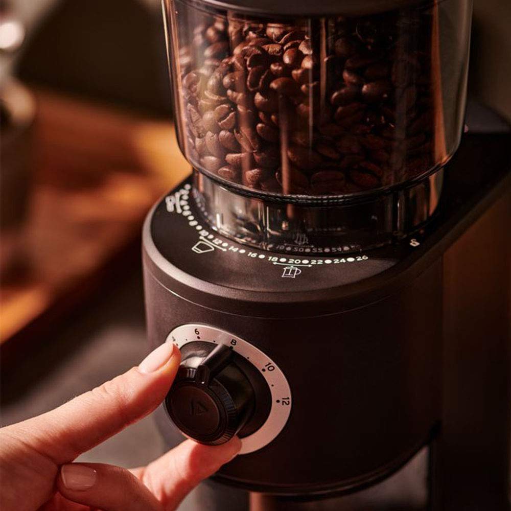 Tchibo elektrische Kaffeemühle, Edelstahlmahlwerk, 26 Mahlgradeinstellungen, Schwarz/Silber