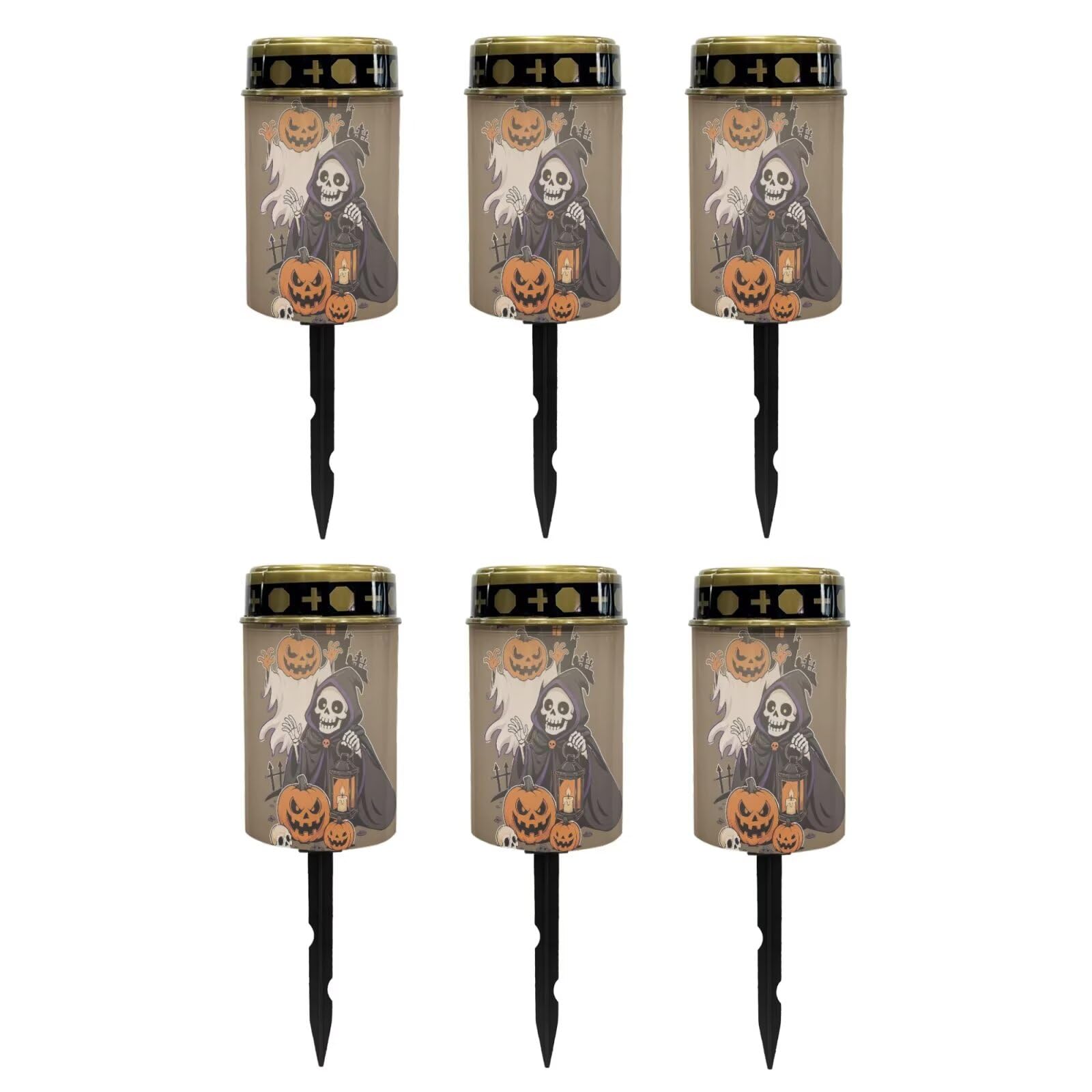 Poceacles Solar Lights Outdoor Grave Candle for Cemetery Decoration Solar Outdoor Lights for Garden Lawn Backyard Pathway Halloween Decor, Pumpkin Skull Brown, Pack of 6