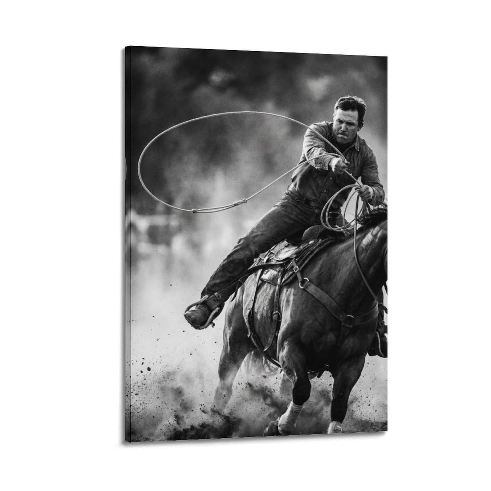 XKUGA Rodeo Cowboy Lasso Poster Western Horse Riding Action Modern Decorative Canvas Prints - Ideal Wall Art for Family, Man Cave, Game Room, Boys & Girls Bedroom 20x30inch(50x75cm)