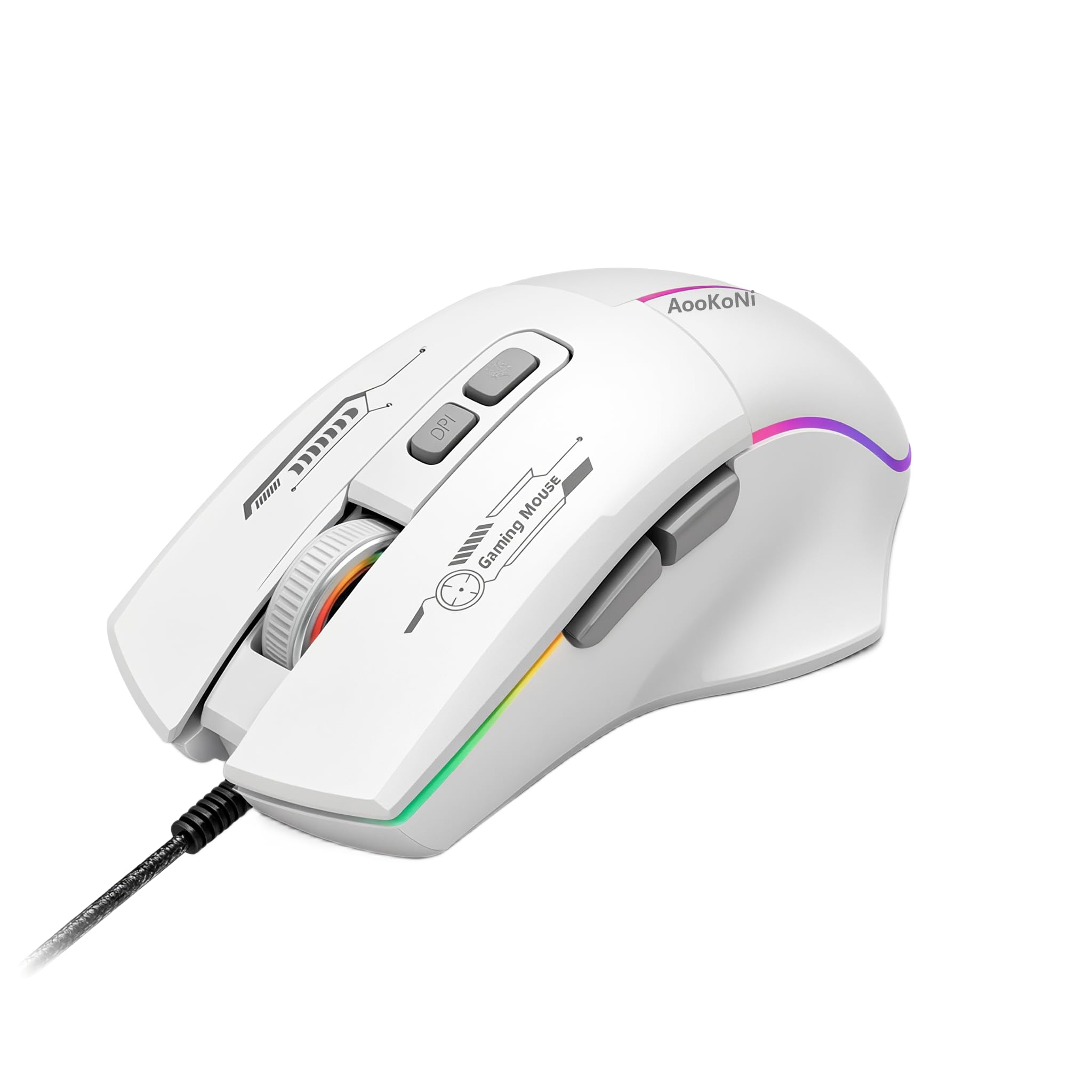 Mysz do gier, przewodowa mysz do gier z podświetleniem RGB, regulowana 7200 DPI, mysz do gier komputerowych z 7 ruchomymi przyciskami makro, ergonomiczna mysz dla graczy na PC, komputer