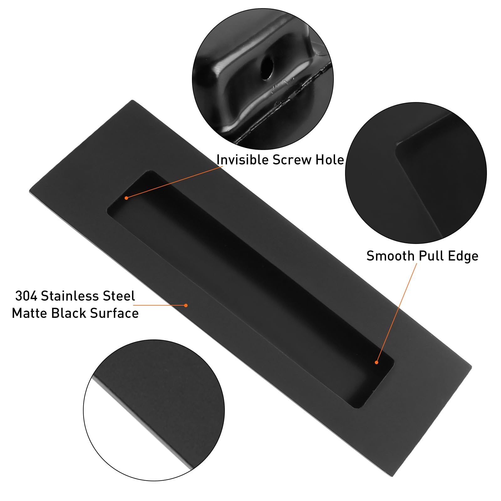 QOPAHI Recessed Sliding Door Handles Matt Black, 150mm Pocket Door Hardware - Image 3