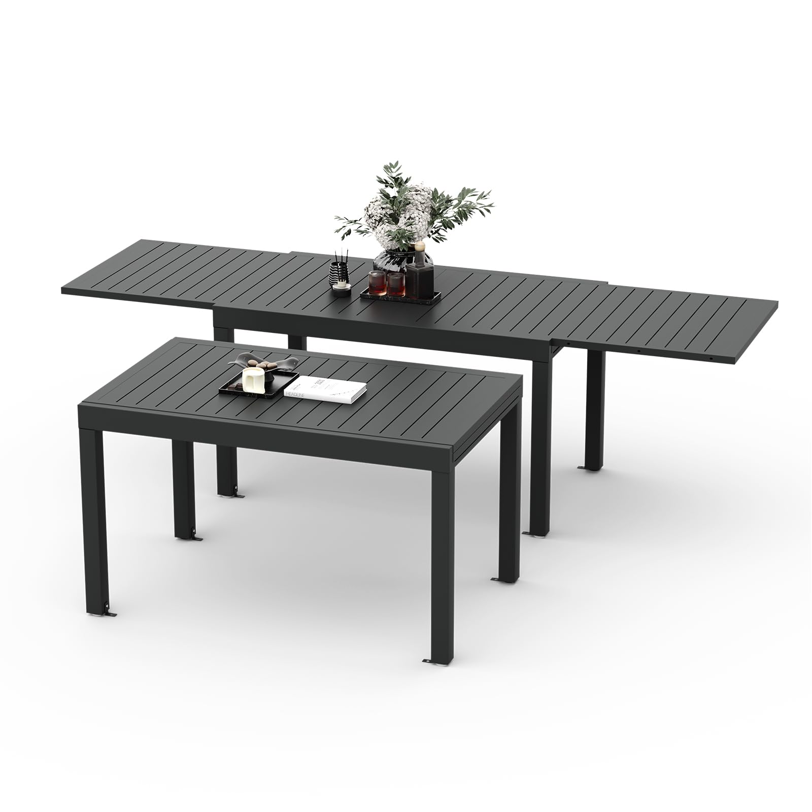 Devoko Mesa De Jardín Extensible,130 X 80 X 75 Cm,Mesa Exterior Extensible Aluminio,Muebles De Jardín para Balcones Y Terrazas, Se Extiende hasta 260 Cm, Gris Oscuro