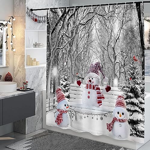 Winter-Christmas-Shower-Curtain-Set-Cute-Snowman-Cardinals-Xmas-Pine-Tree-Winter-Snow-Forest-Scene-Shower-Curtain-for-Bathroom-Decor-Farmhouse-Holiday-Gray-Fabric-Bath-Accessory-with-Hooks-72×72 Winter Christmas Shower Curtain Set Cute Snowman Cardinals Xmas Pine Tree Winter Snow Forest Scene Shower Curtain for Bathroom Decor Farmhouse Holiday Gray Fabric Bath Accessory with Hooks 72×72