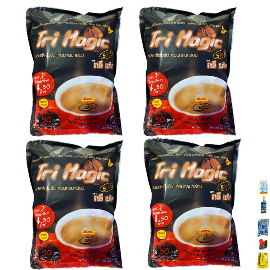 Tri Magic 5in1 Coffee Instant Vegan J Delicious No Sugar Intense Flavor Fragrance SHIPPING BY DHL 50Sachets (Packs of 4) By Beautygoodshop [Get Free For You Beauty Gifts]