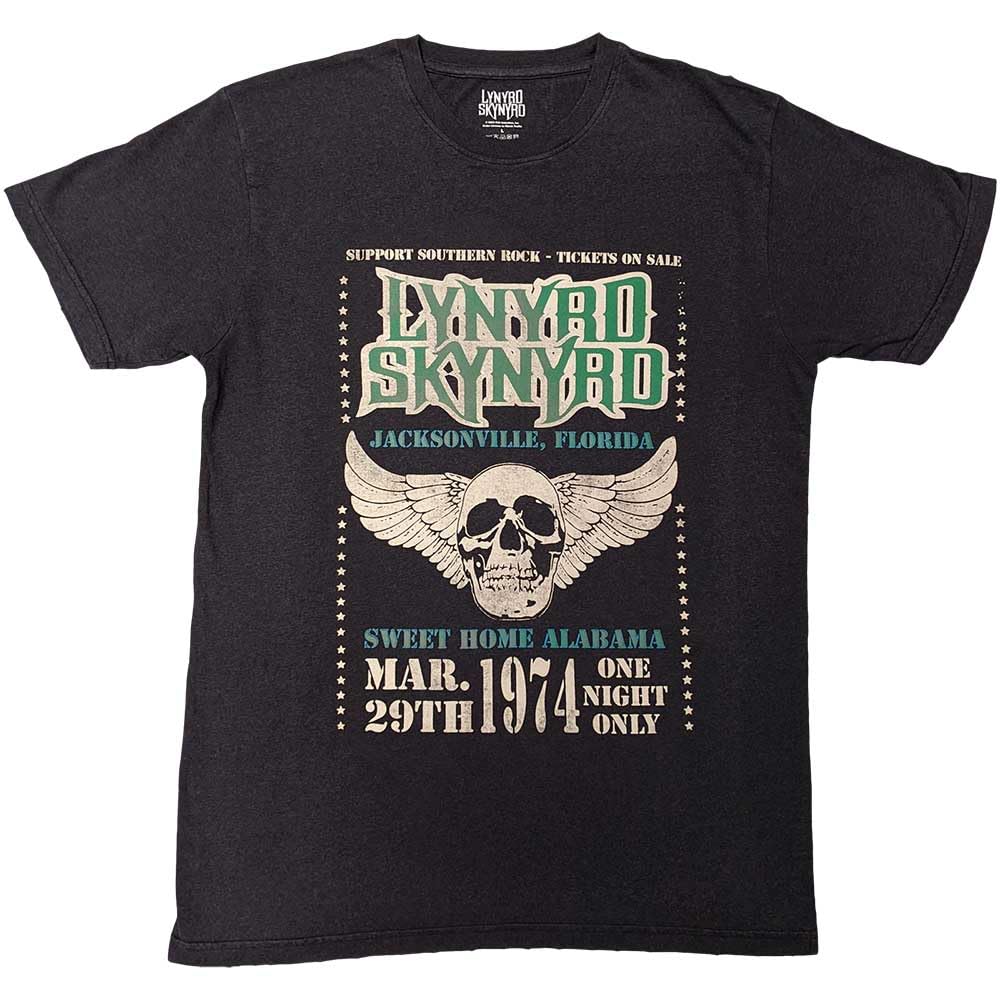 Rock Off officially licensed products Lynyrd Skynyrd Winged Skull Pigment Dye Wash Vintage T Shirt M Black