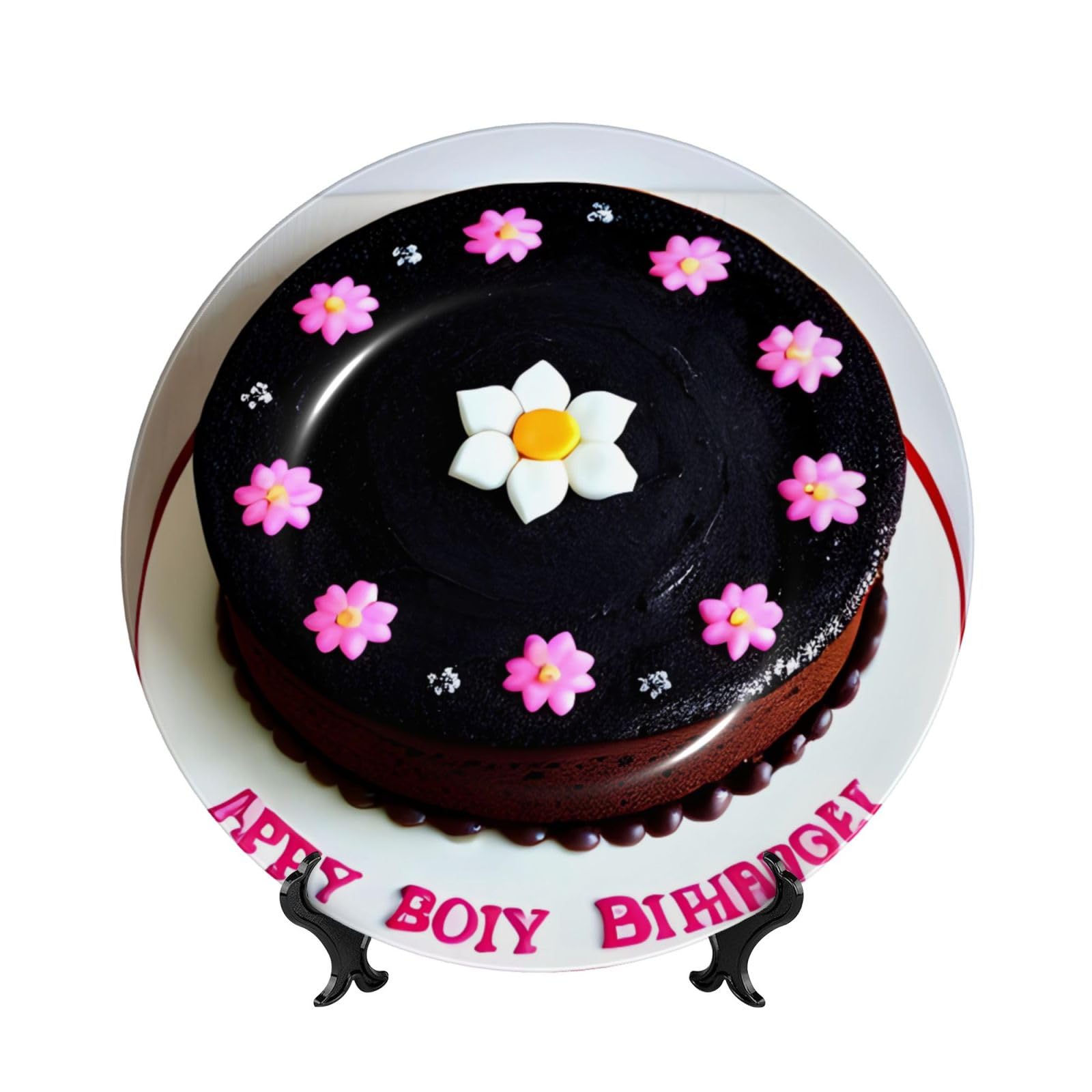 SXZVVBN Black Chocolate Cake Bone China Decorative Plate Art with Stand Removable Adhesive Hanging for Home Office 6in（15cm）