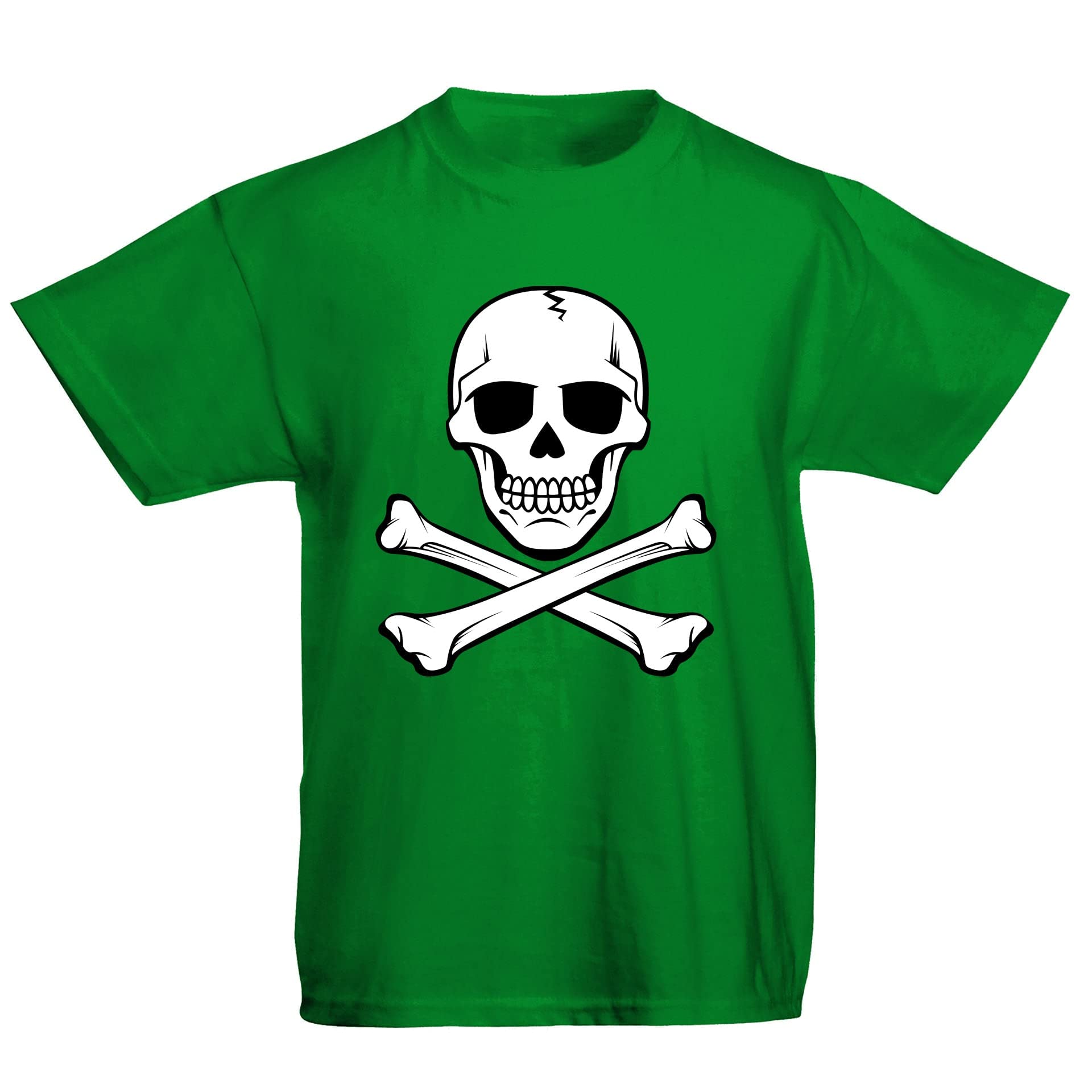 Flip Girls Green Youth Kids Childrens Skull And Crossbones Pirate T-Shirt 7-8 Years (M)